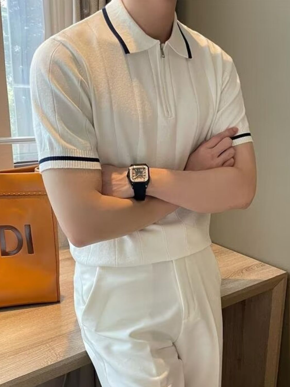 Men's Plus Size Quarter Zip Short Sleeve Polo