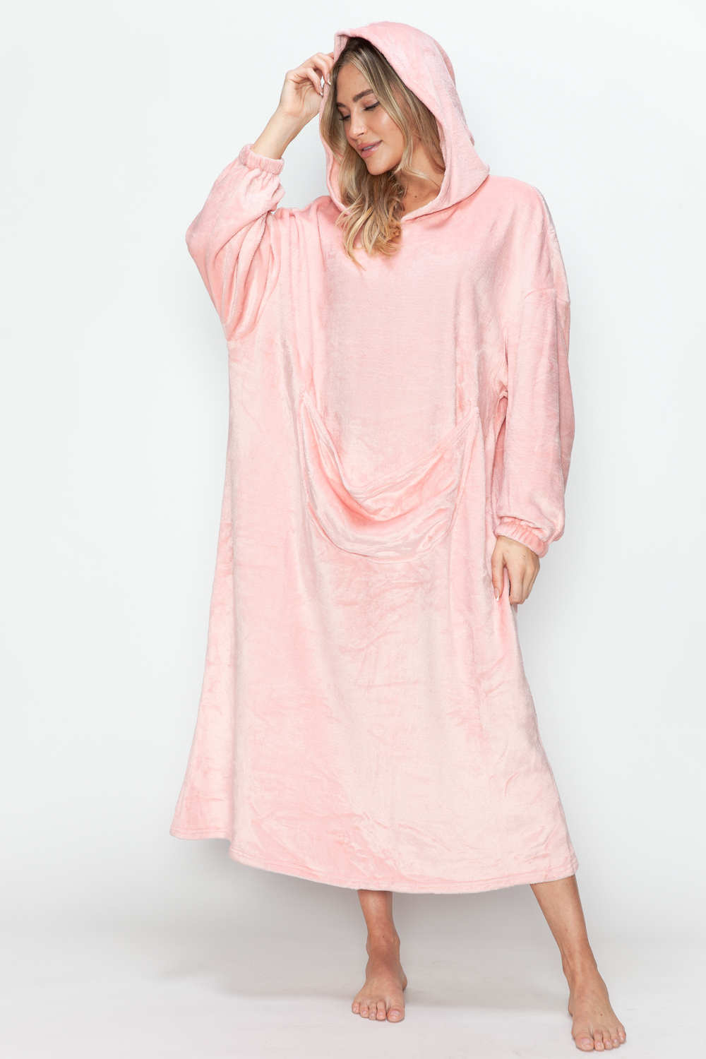 Full Size Pocketed Hooded Midi Lounge Dress