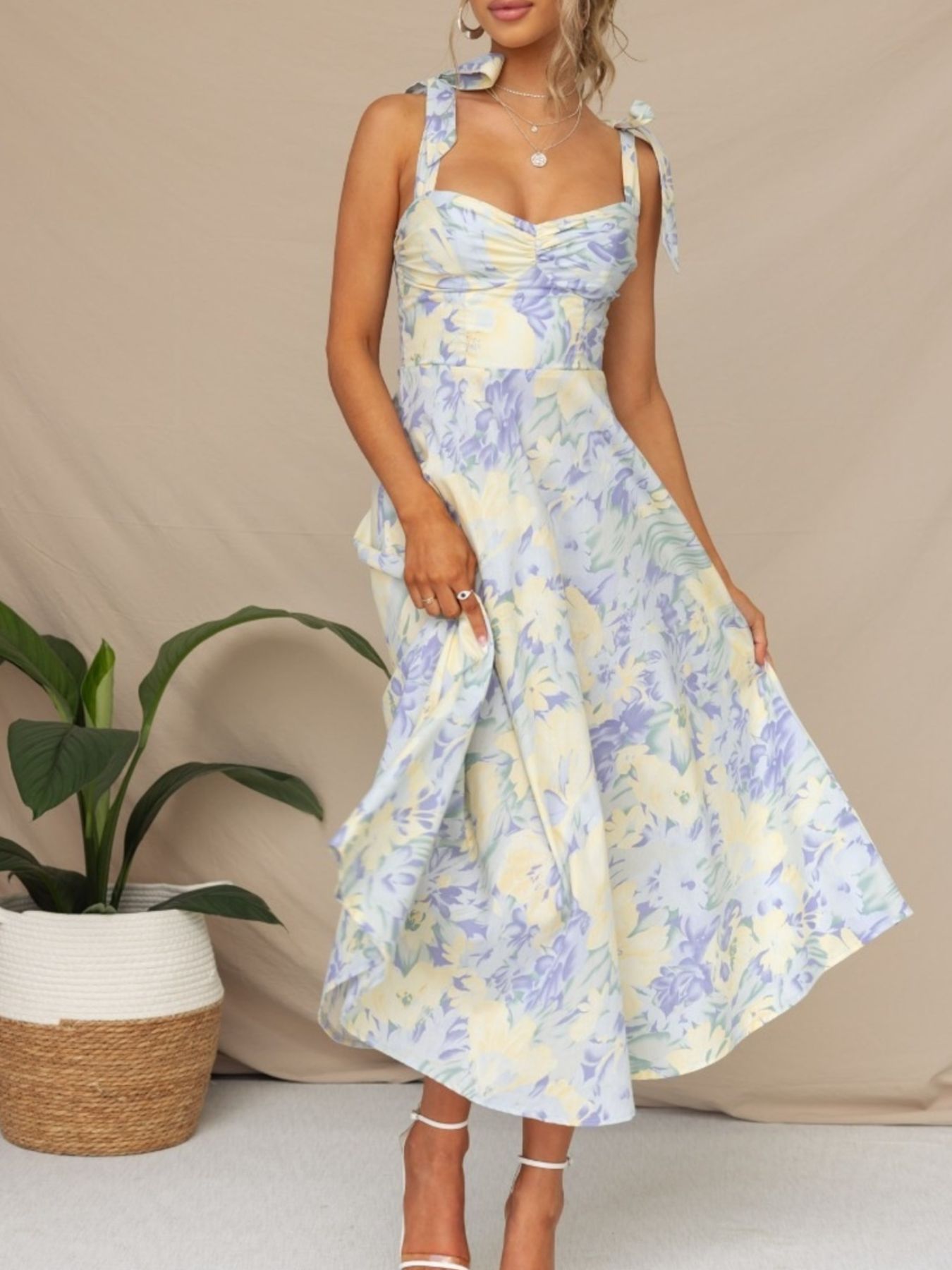 Tie-Shoulder Sweetheart Neck Summer Dress