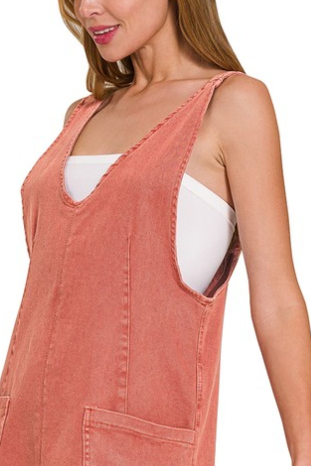 Washed Adjustable Strap Denim Overall Dress