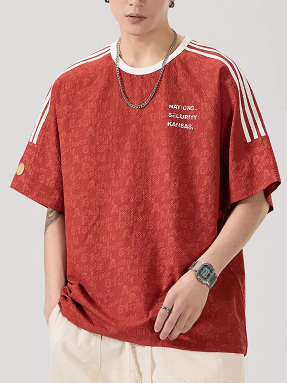 Men's Full Size Striped Shoulder Relaxed Fit T-Shirt Plus Size