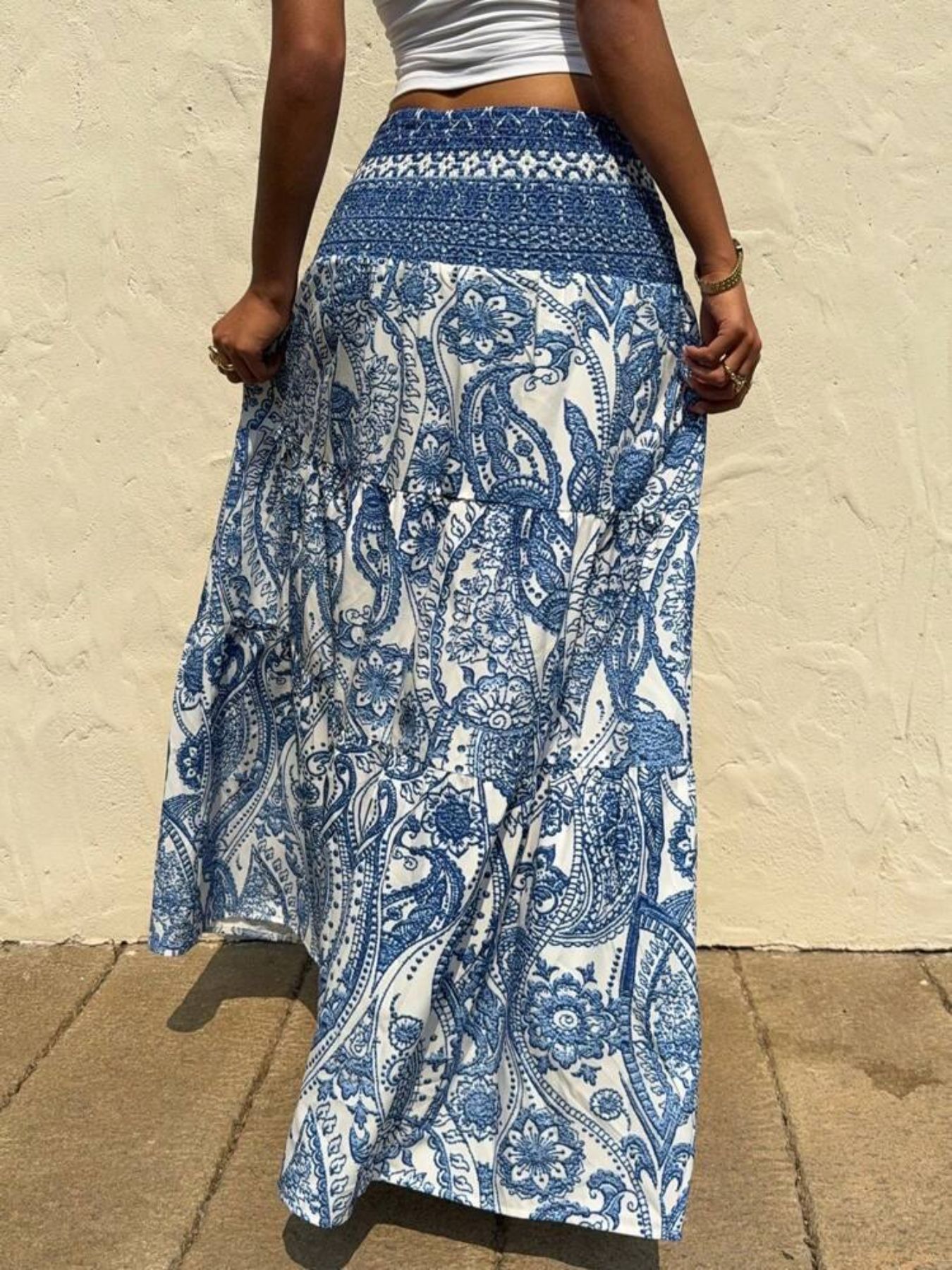 Printed High Waist Maxi Skirt
