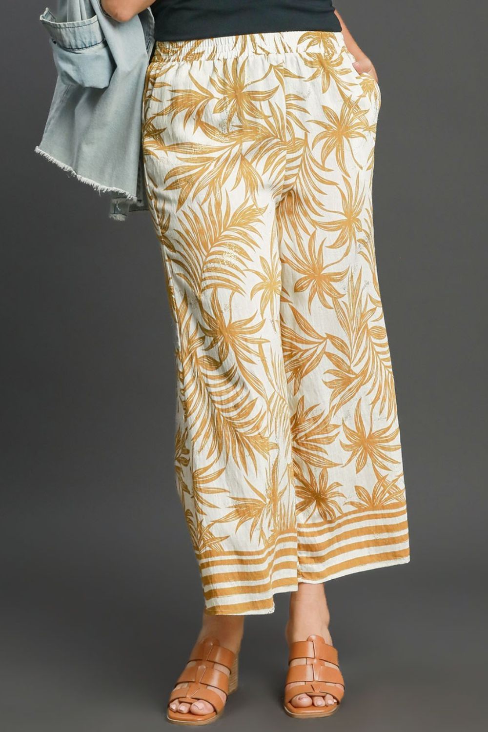 Umgee Full Size Tropical Print Wide Leg Pants Plus Size