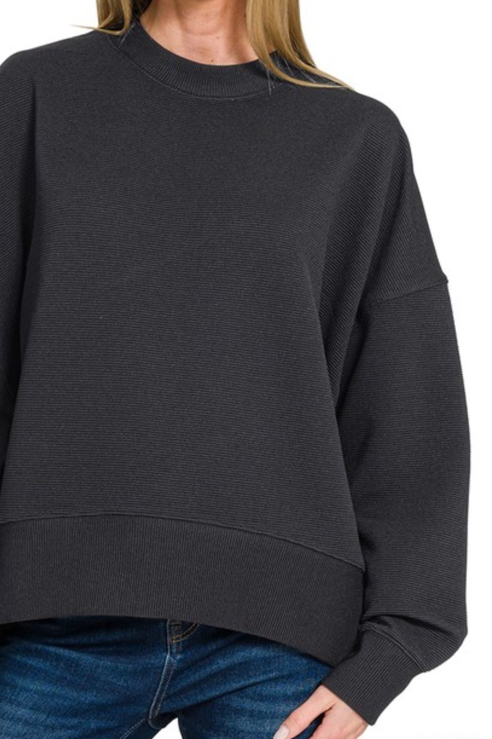 Ribbed Balloon Sleeve Sweatshirt