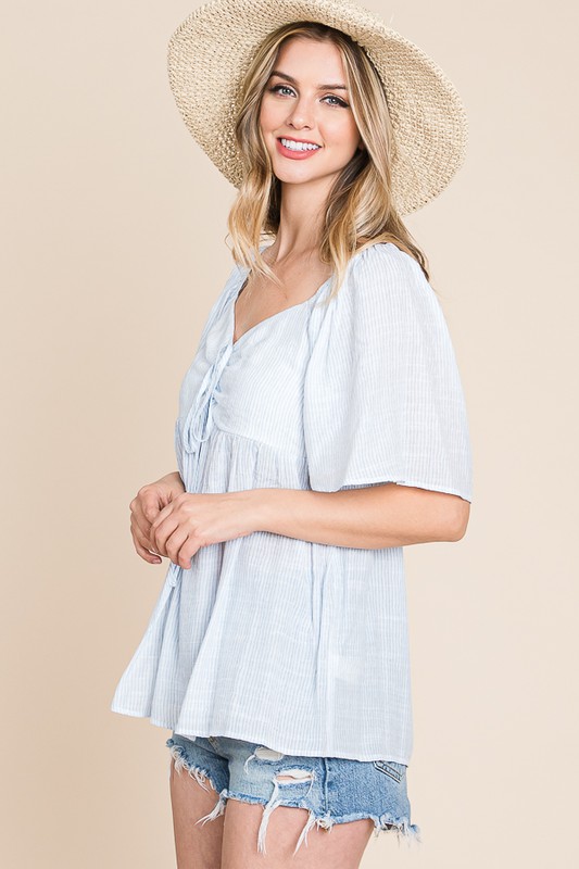 Thin Striped with Tie Front Babydoll Top