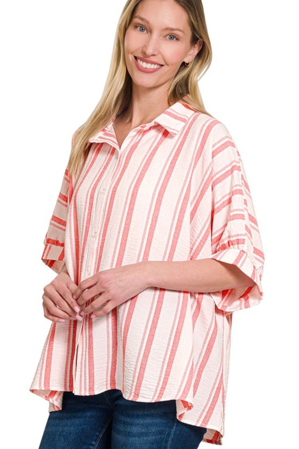Woven Yarn-Dye Stripe Oversized Button Down Shirt