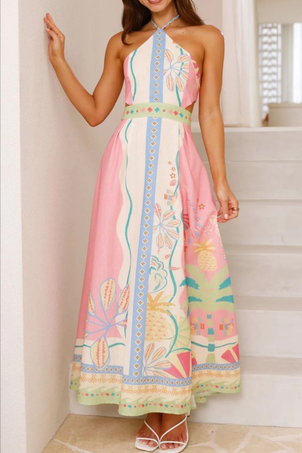 Printed Halter Neck Maxi Dress