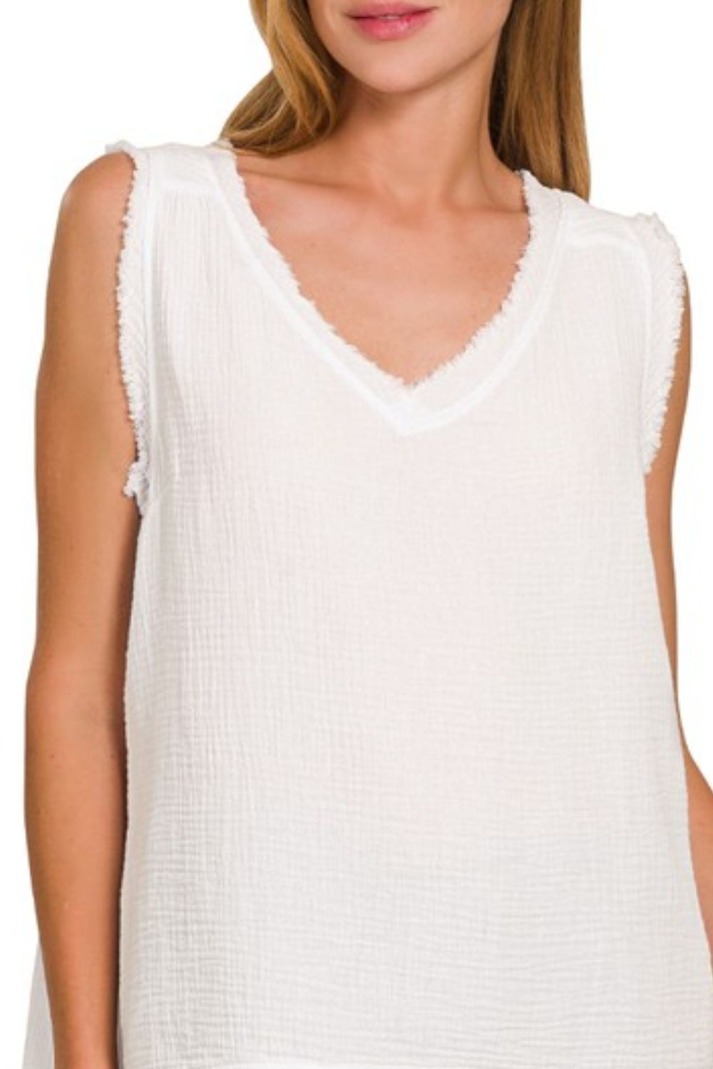 Double Gauze Raw Edge V-Neck Tank