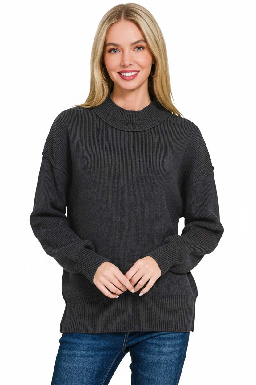 Wide Neckband Drop Shoulder Sweater