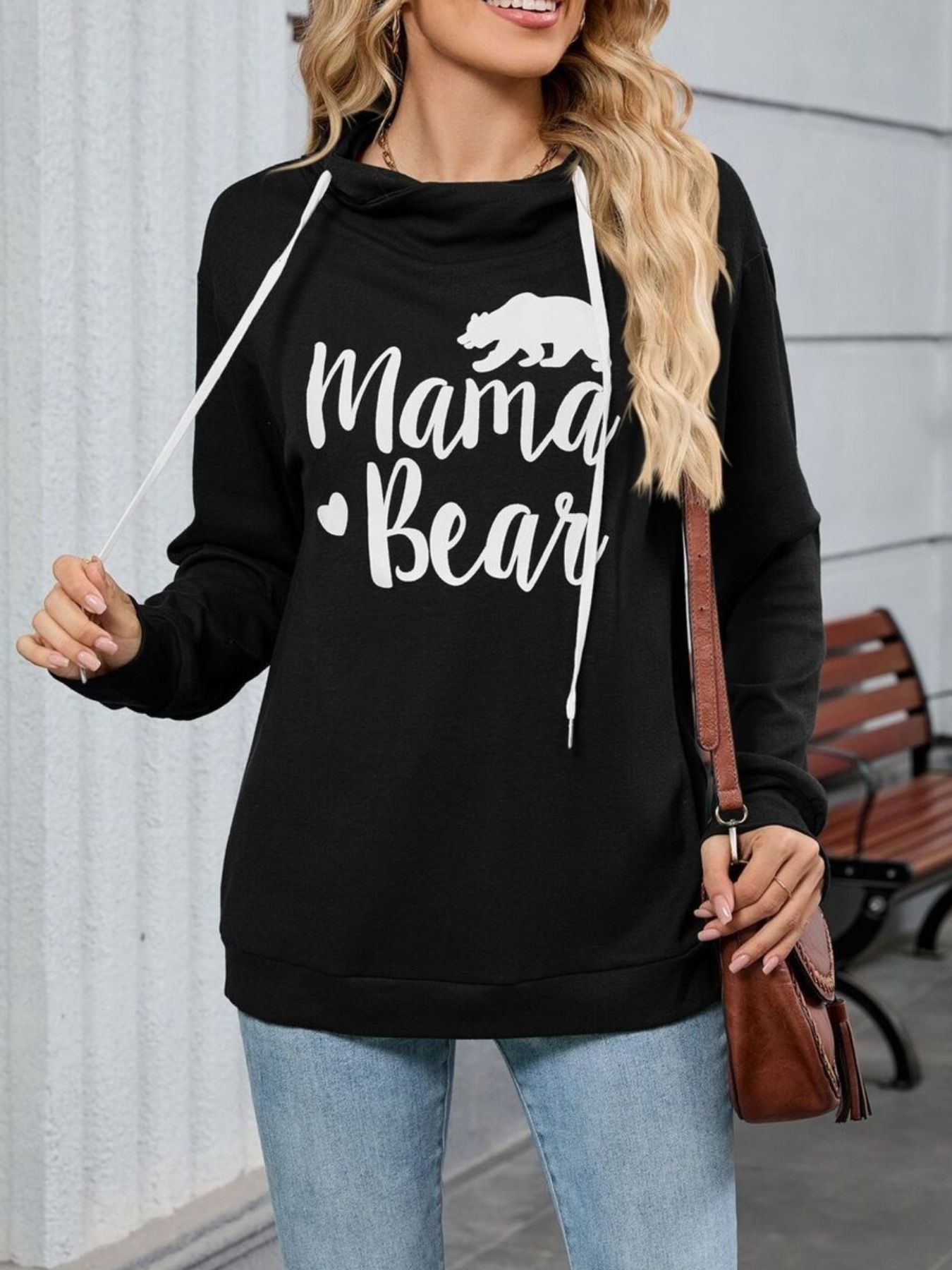 Contrast Letter Graphic Drawstring Long Sleeve Hoodie