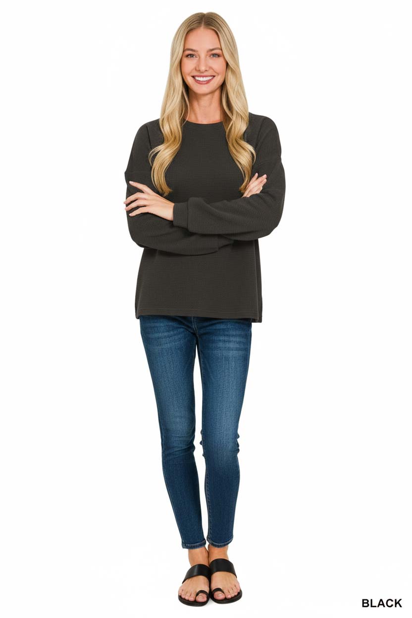 Double Knit Round Neck Long Sleeve Top