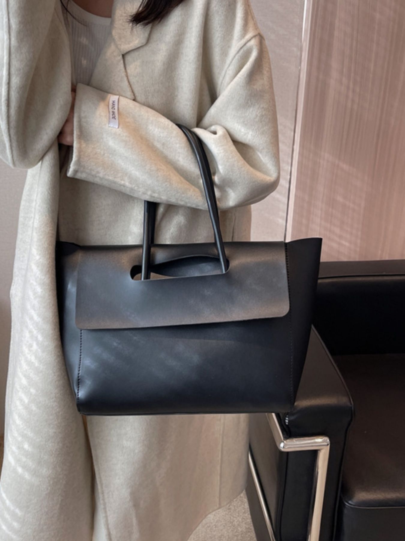 Solid Color Leather Handbag