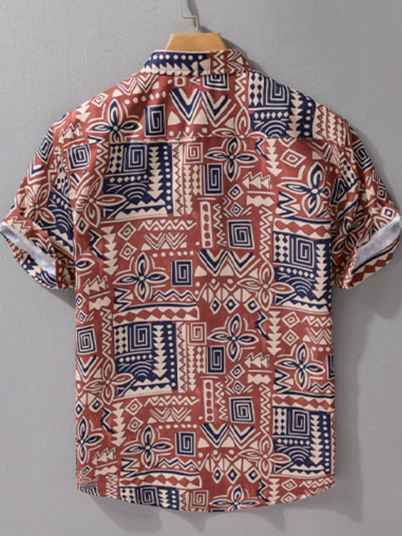 Men's Plus Size Printed Button Up Short Sleeve Shirt