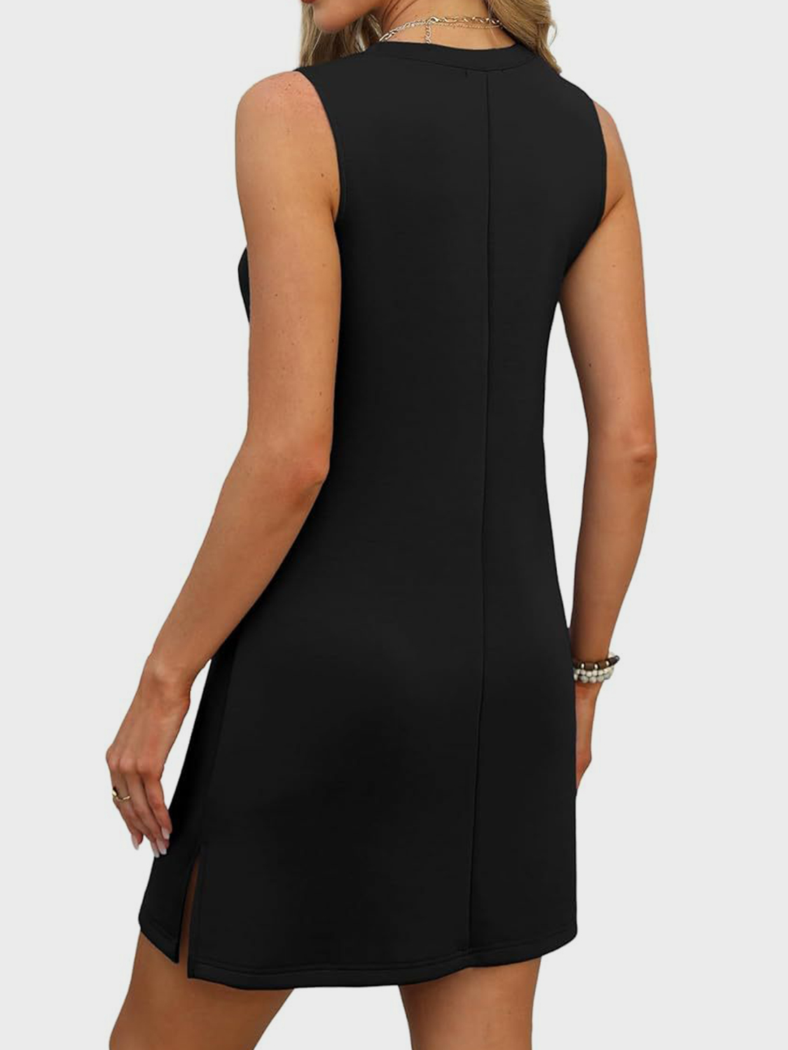 Slit V-Neck Sleeveless Mini Dress
