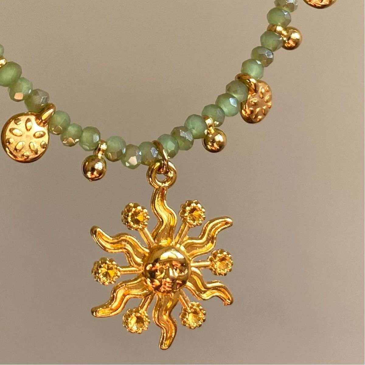 14K Gold-Plated Bead Sun Pendant Necklace