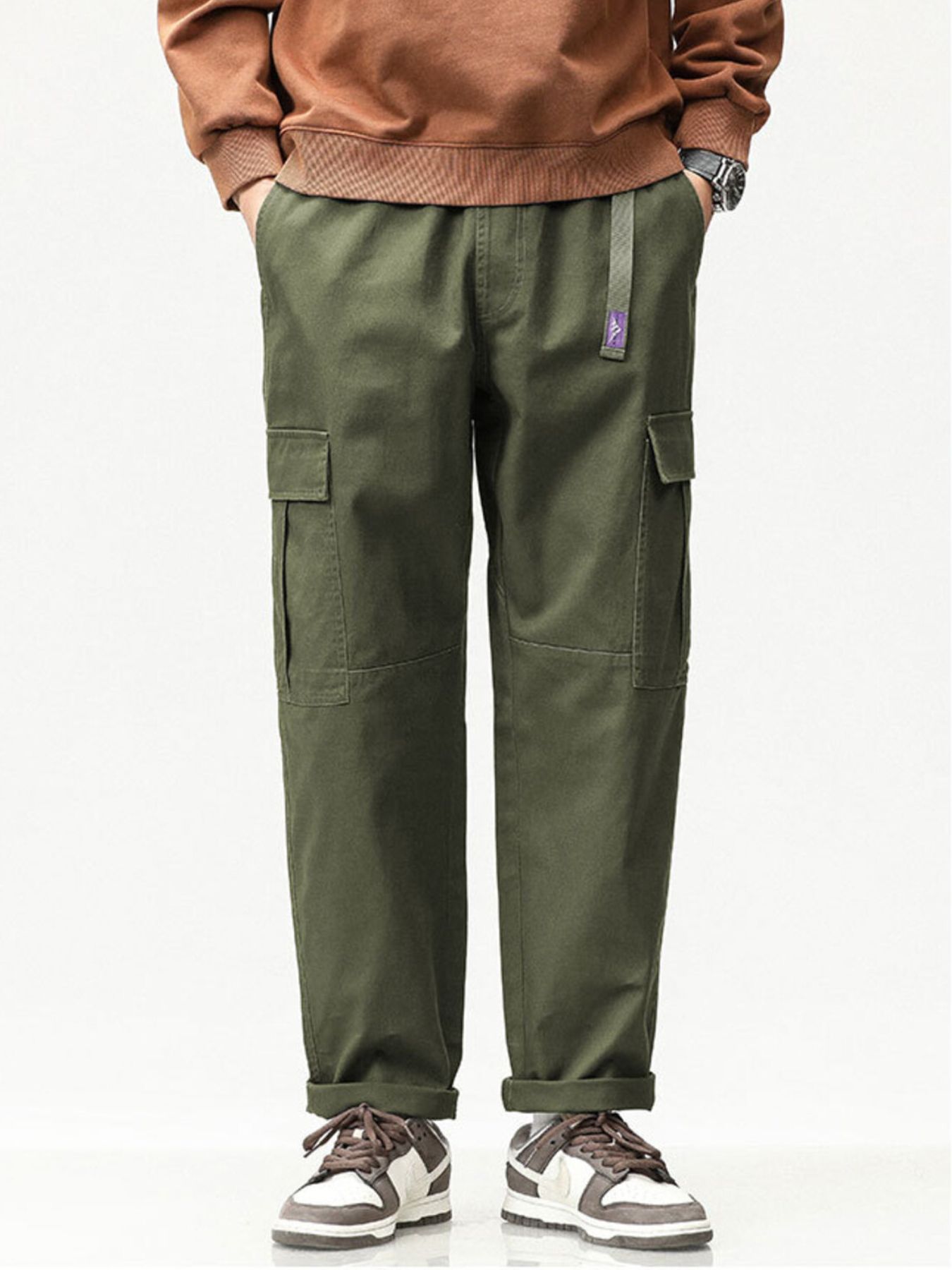 Men's Full Size Casual Cargo Pants with Elastic Waist Plus Size
