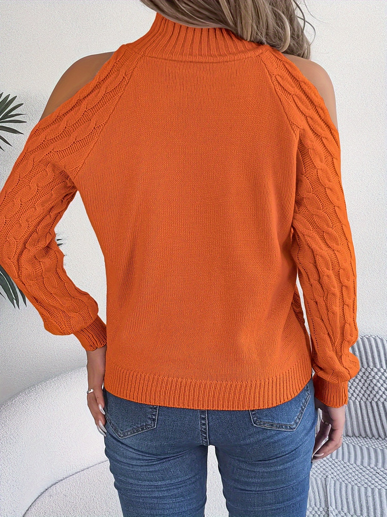 Cable Knit Cold Shoulder Turtleneck Sweater