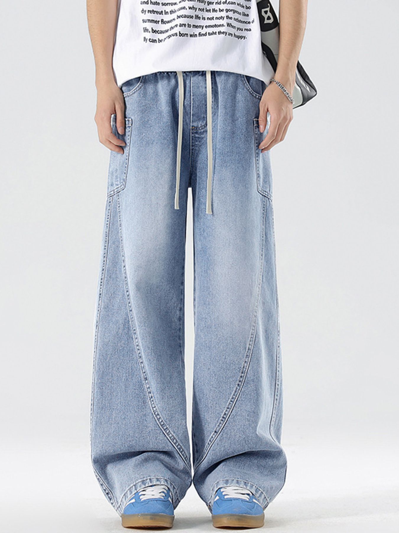 Men's Full Size Wide Leg Wash Denim Jeans Plus Size