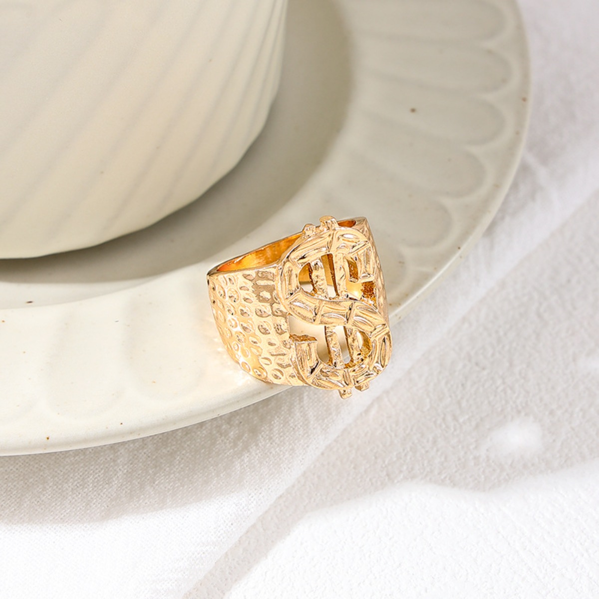 18K Gold-Plated Dollar Sign Ring