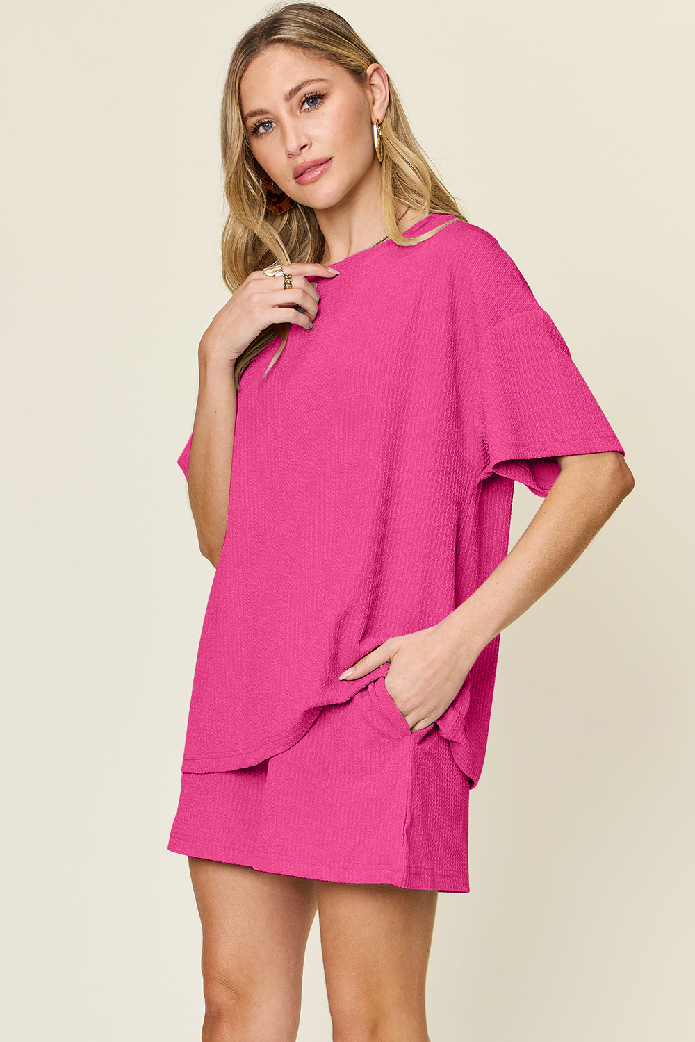 Basic style Round Neck Solid Set