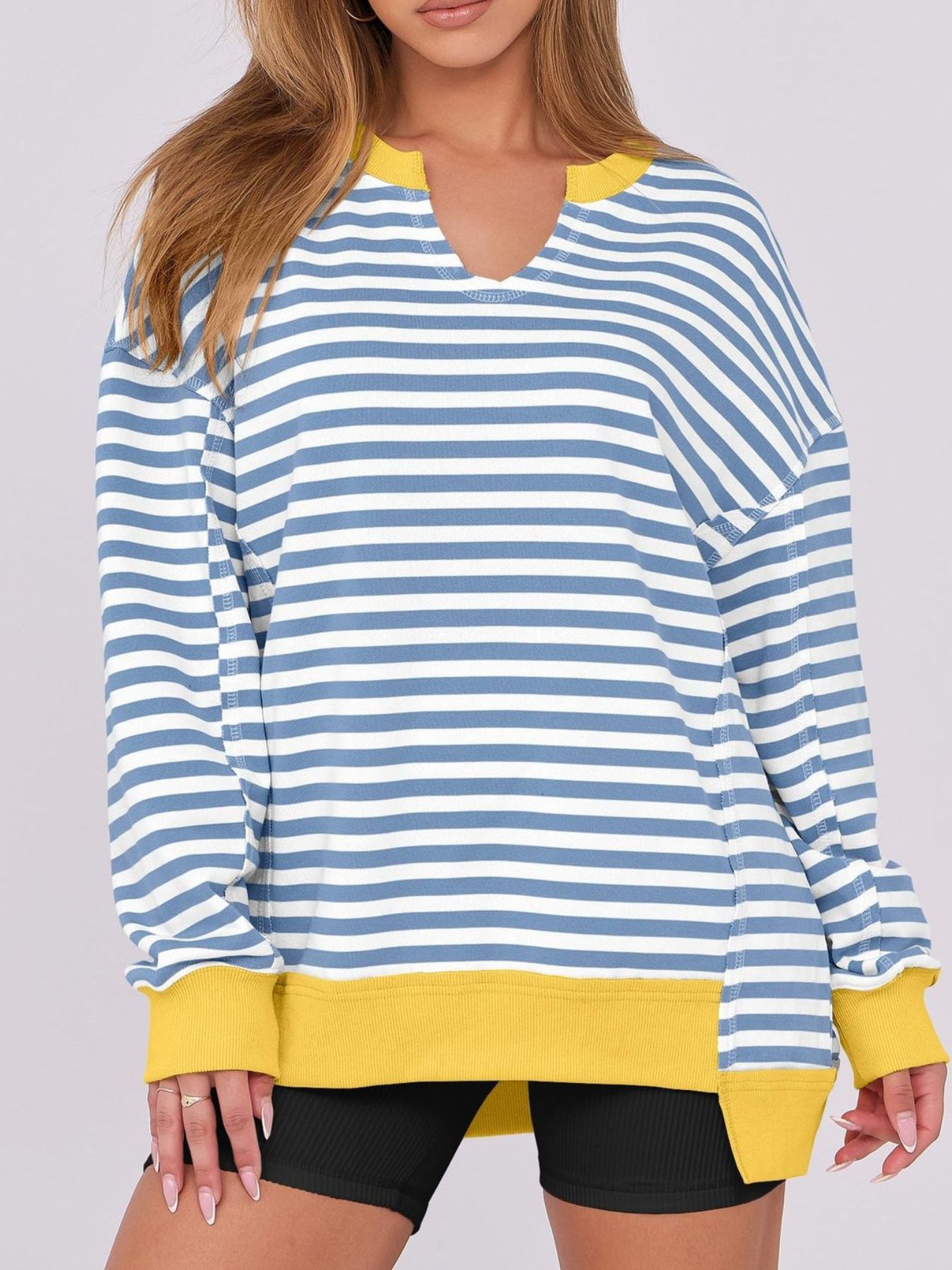 Notched Long Sleeve Oversized Sweatshirt