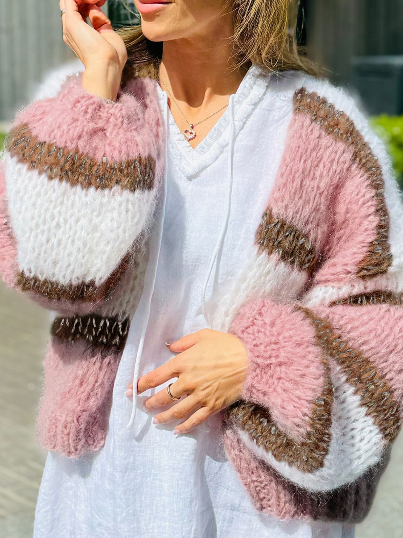 Color Block Open Front Cardigan