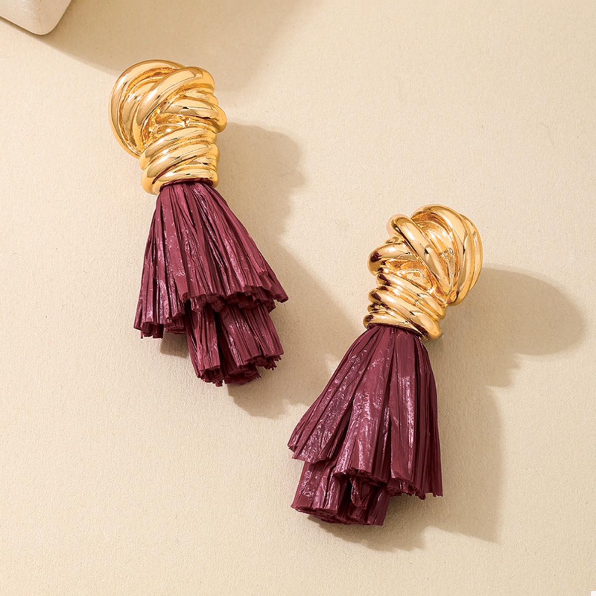 Golden Wire Wrapped Tassel Drop Earrings