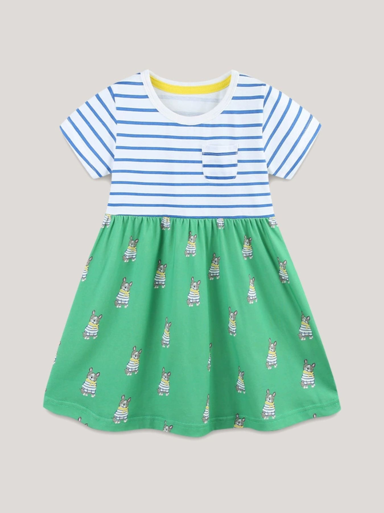 Children's Striped Dog Print Short Sleeve Dress 2