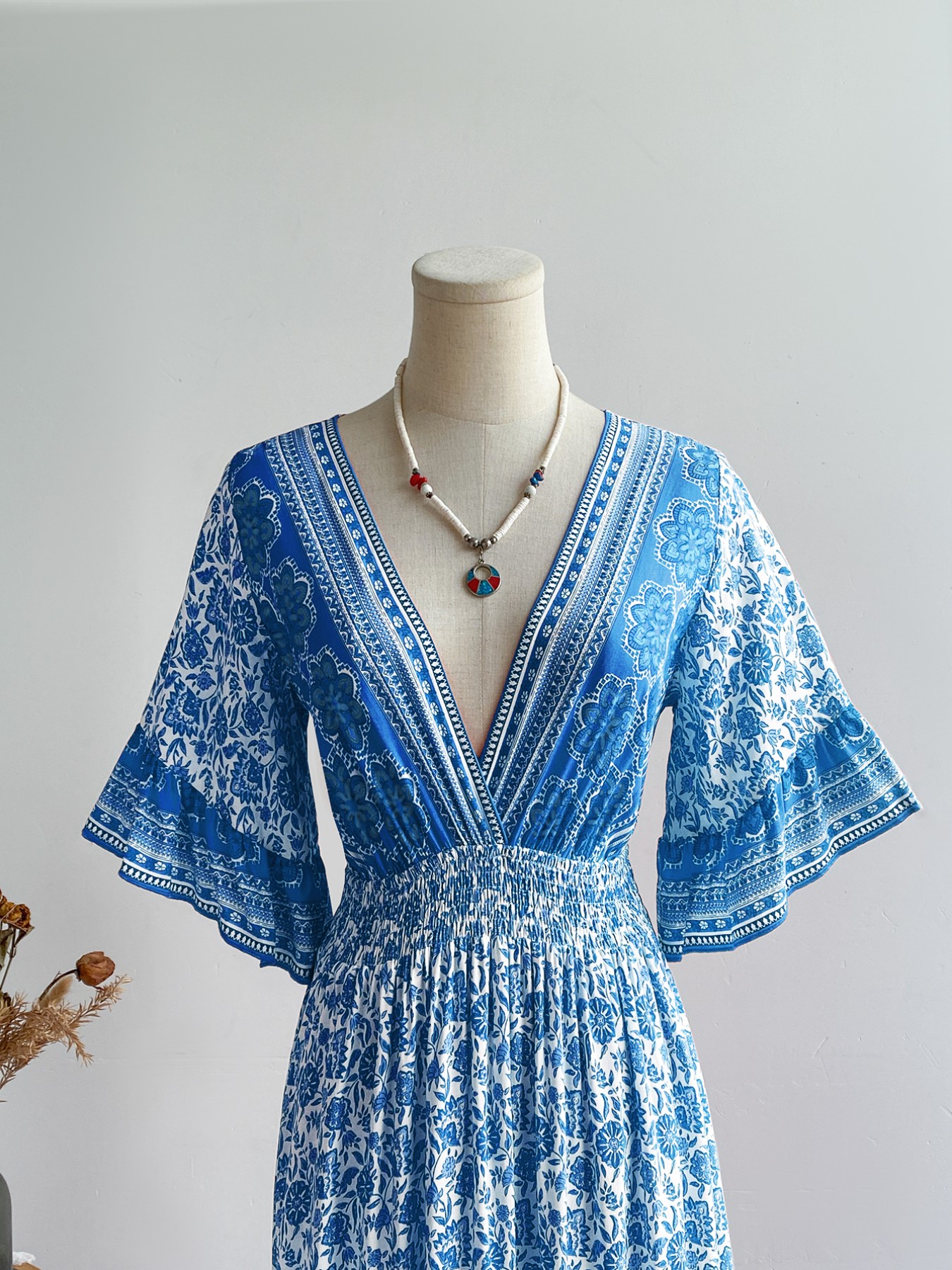 Floral Print Flounce Sleeve Dress