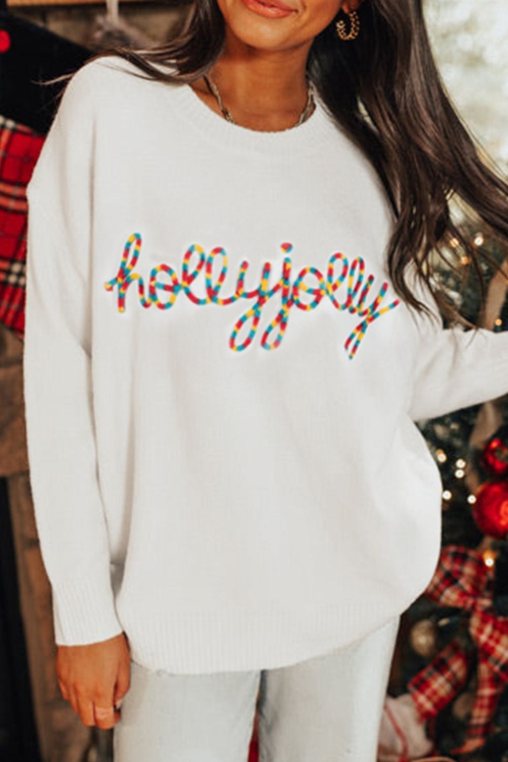 Colorful Holly Jolly Christmas Knit Loose Sweater