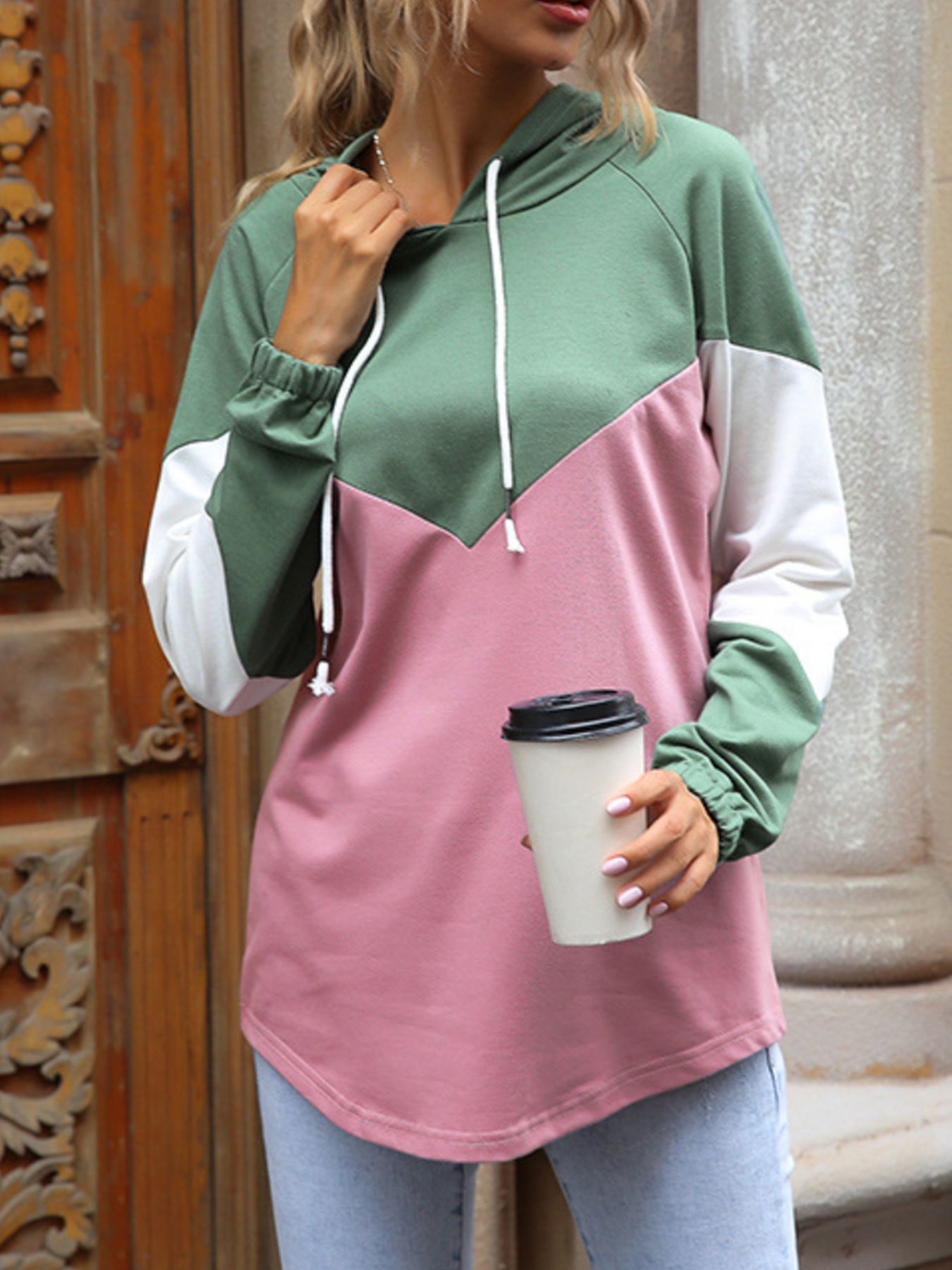 Color Block Casual Long Sleeve Hoodie