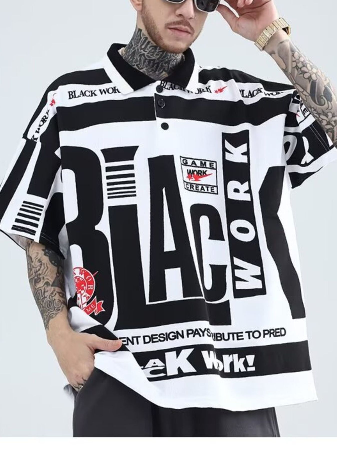 Men's Plus Size Letter Print Half Sleeve Polo Shirt