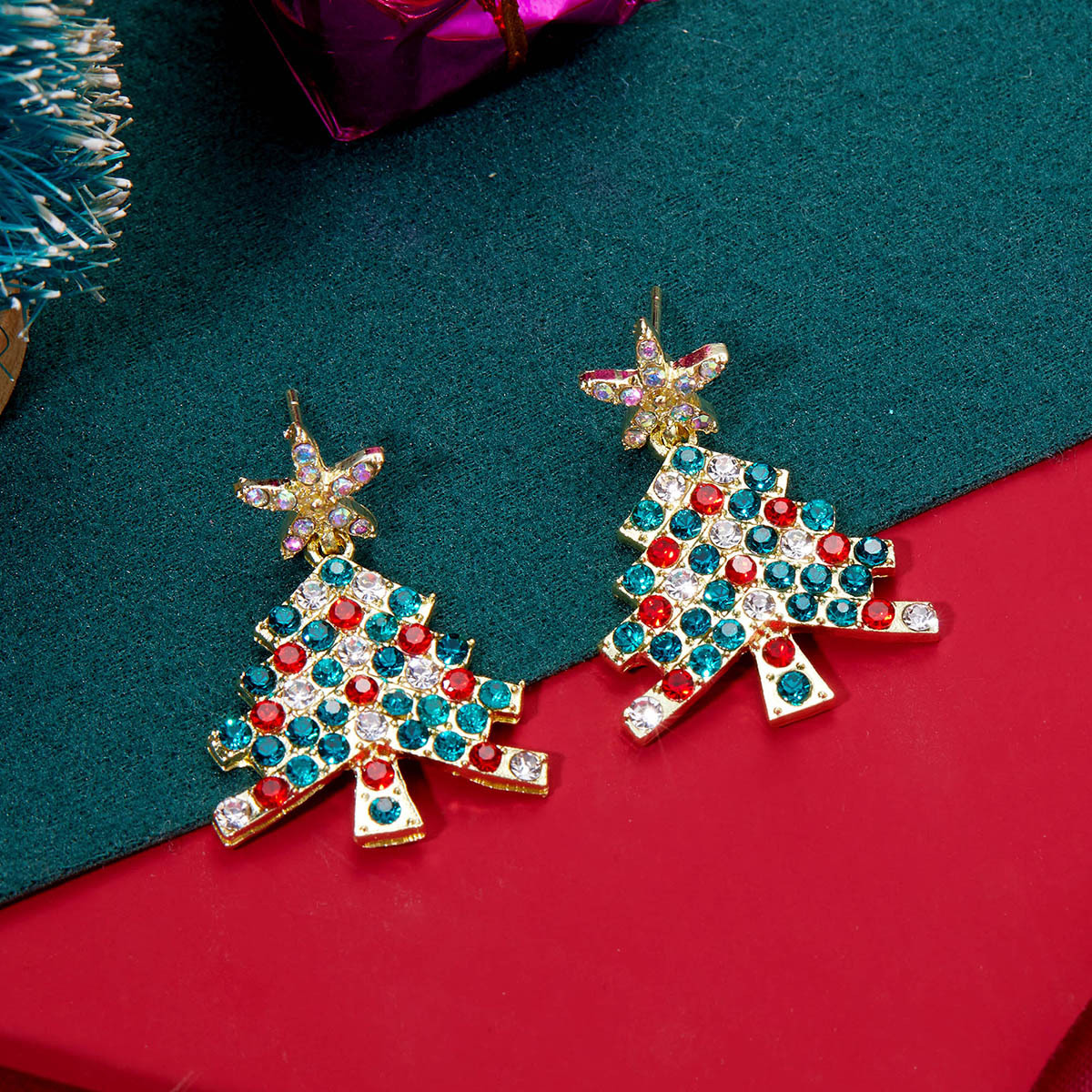 Christmas Tree Rhinestone Earrings