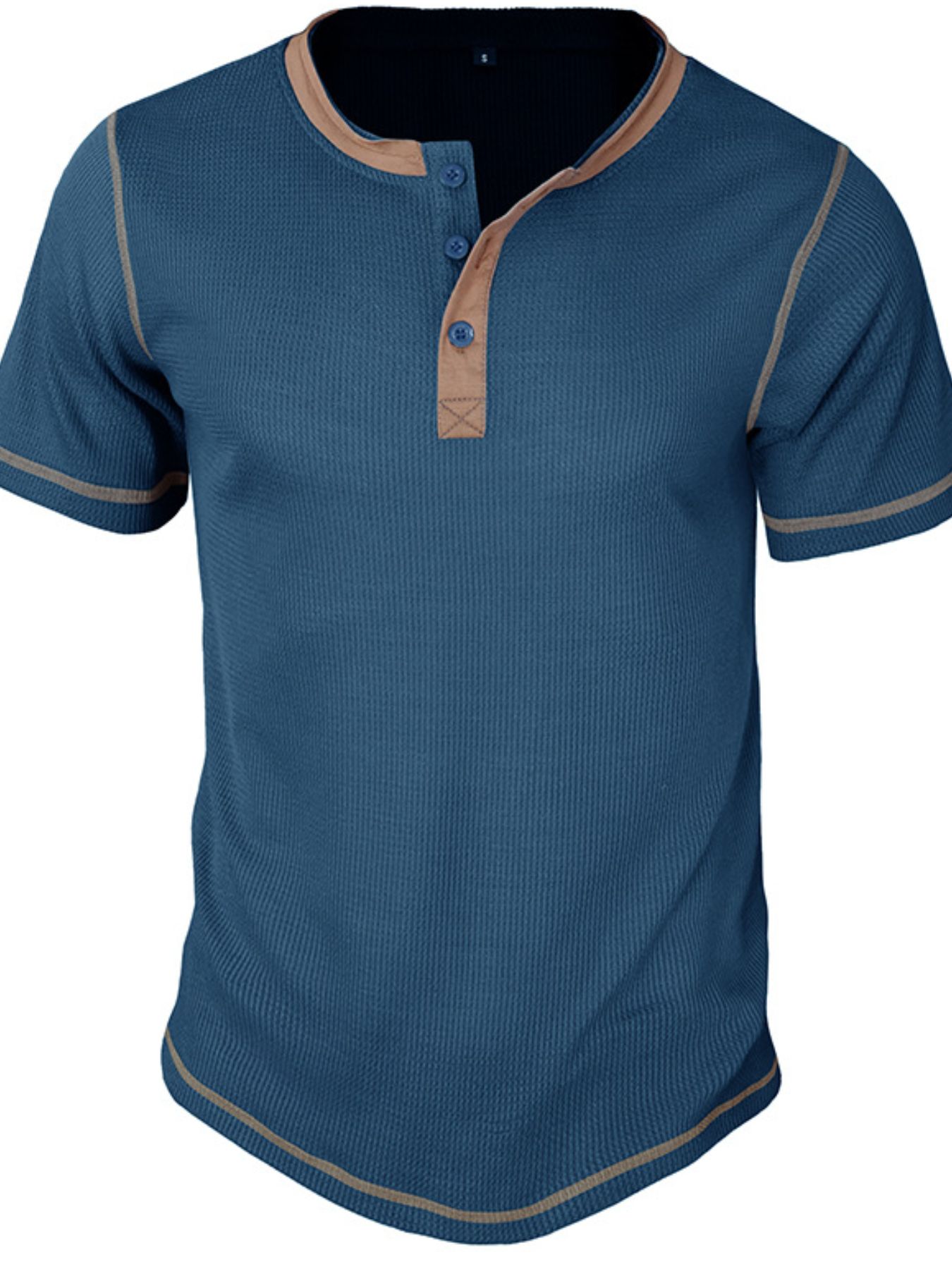 Men's Full Size Contrast Stitch Henley Polo Shirt Plus Size