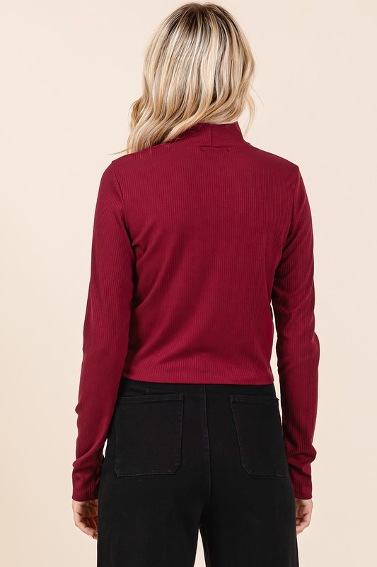 Mock Neck Rib Knit Long Sleeve Crop Top