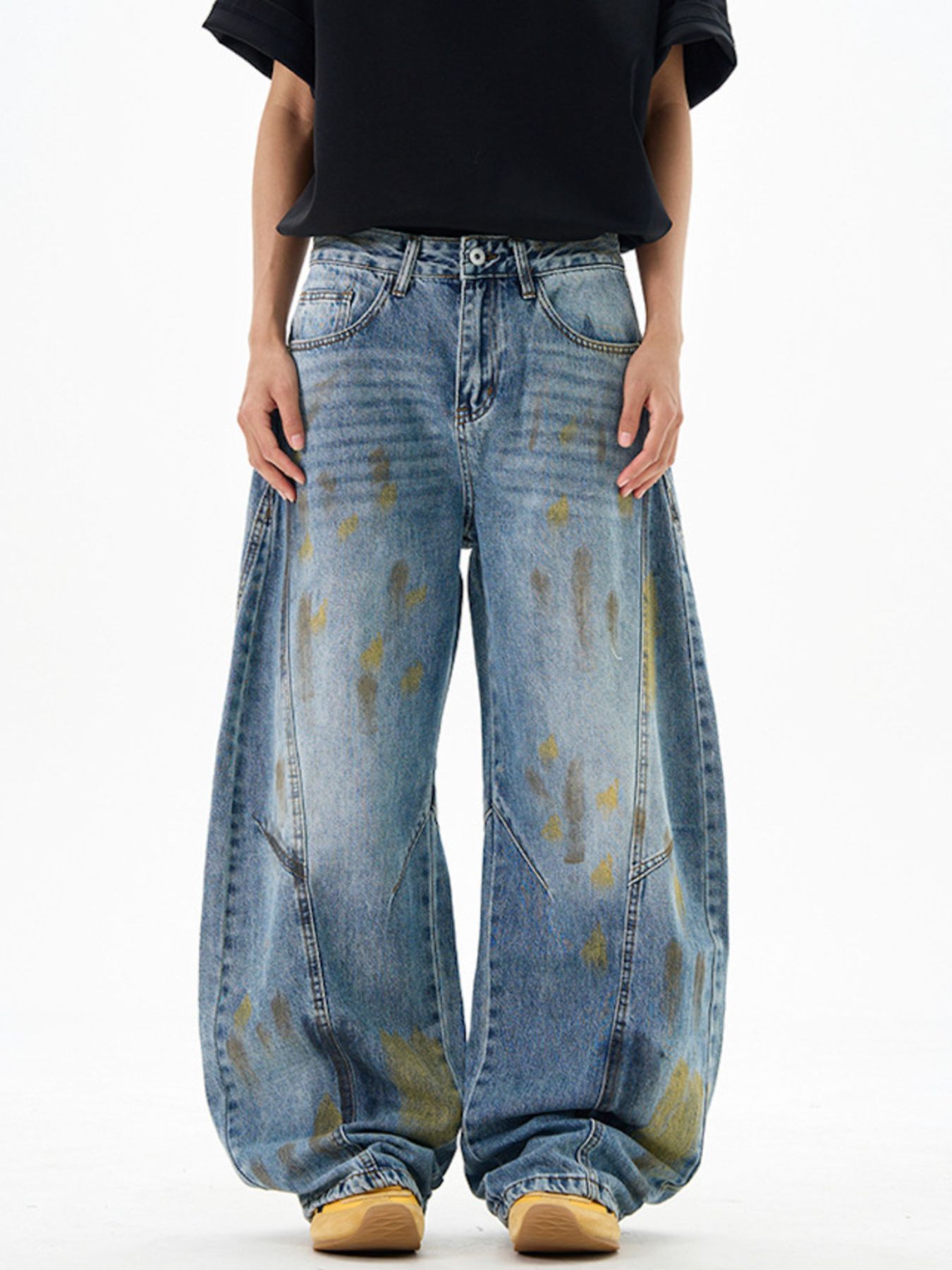 Men's Paint Splattered Wide Leg Jeans
