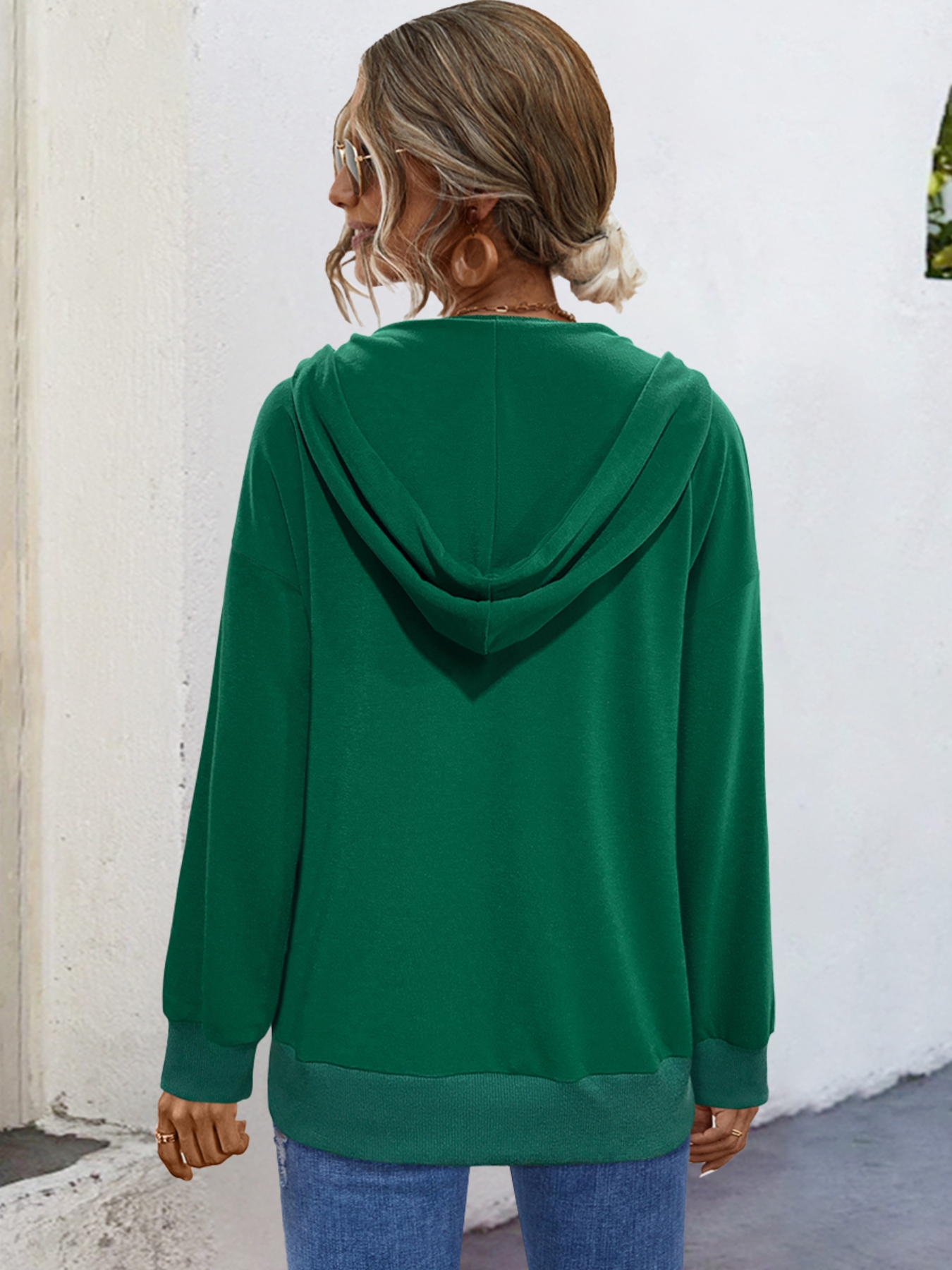 Full Size Snap-Down Hoodie with Kangaroo Pocket Plus Size