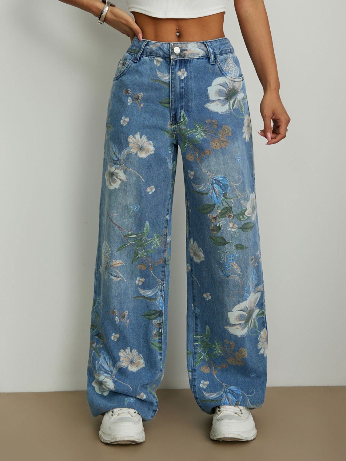 Printed Wide Leg Jeans