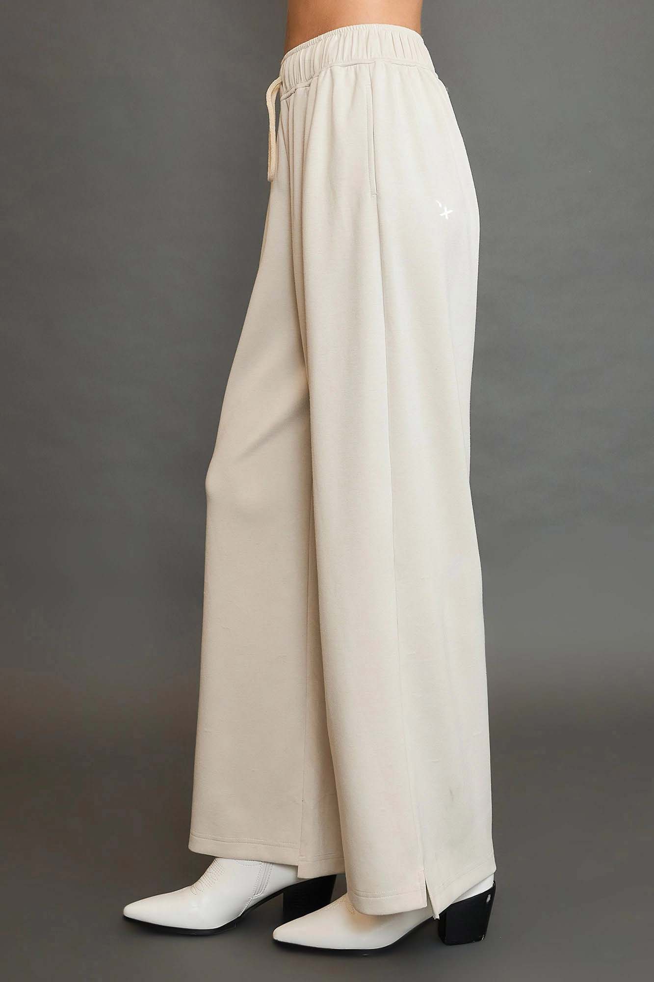 Umgee Elastic Drawstring Waistband Wide Leg Pants
