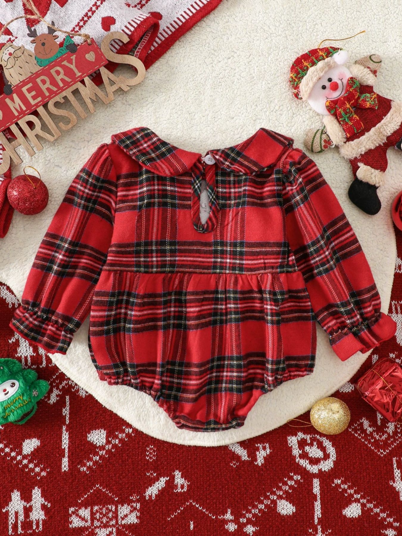 Children's Christmas Plaid Gingerbread One-Piece