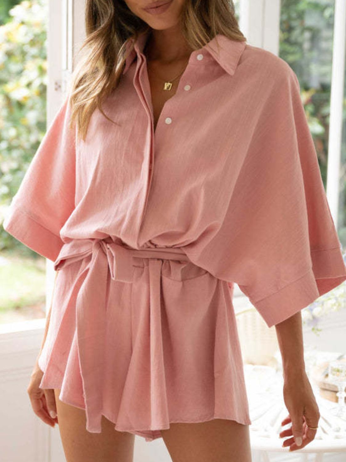 Collared Neck Half Sleeve Romper
