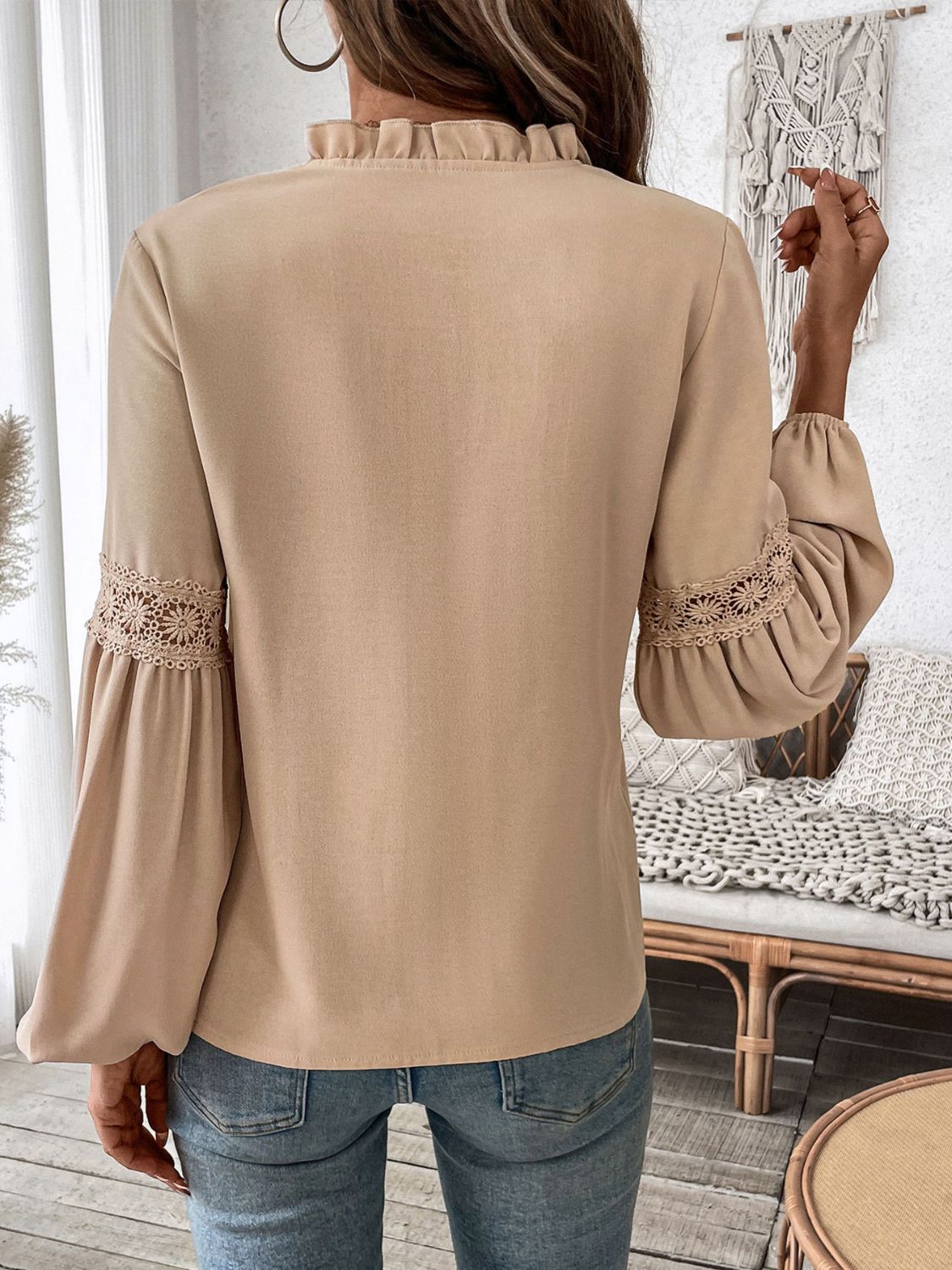 Frill Tie Neck Long Sleeve Blouse