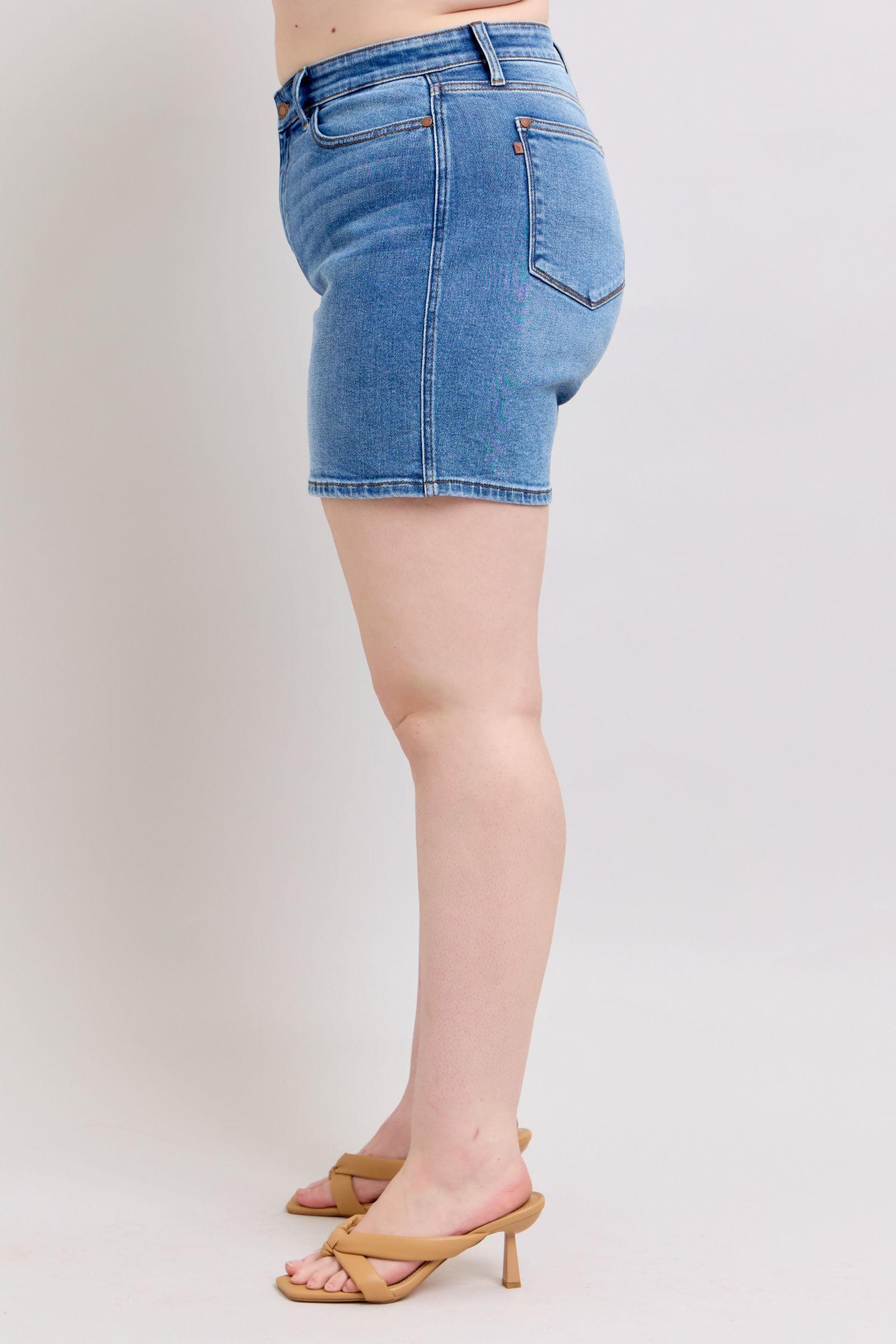 Full Size 2 Button Denim Shorts with Pockets Plus Size