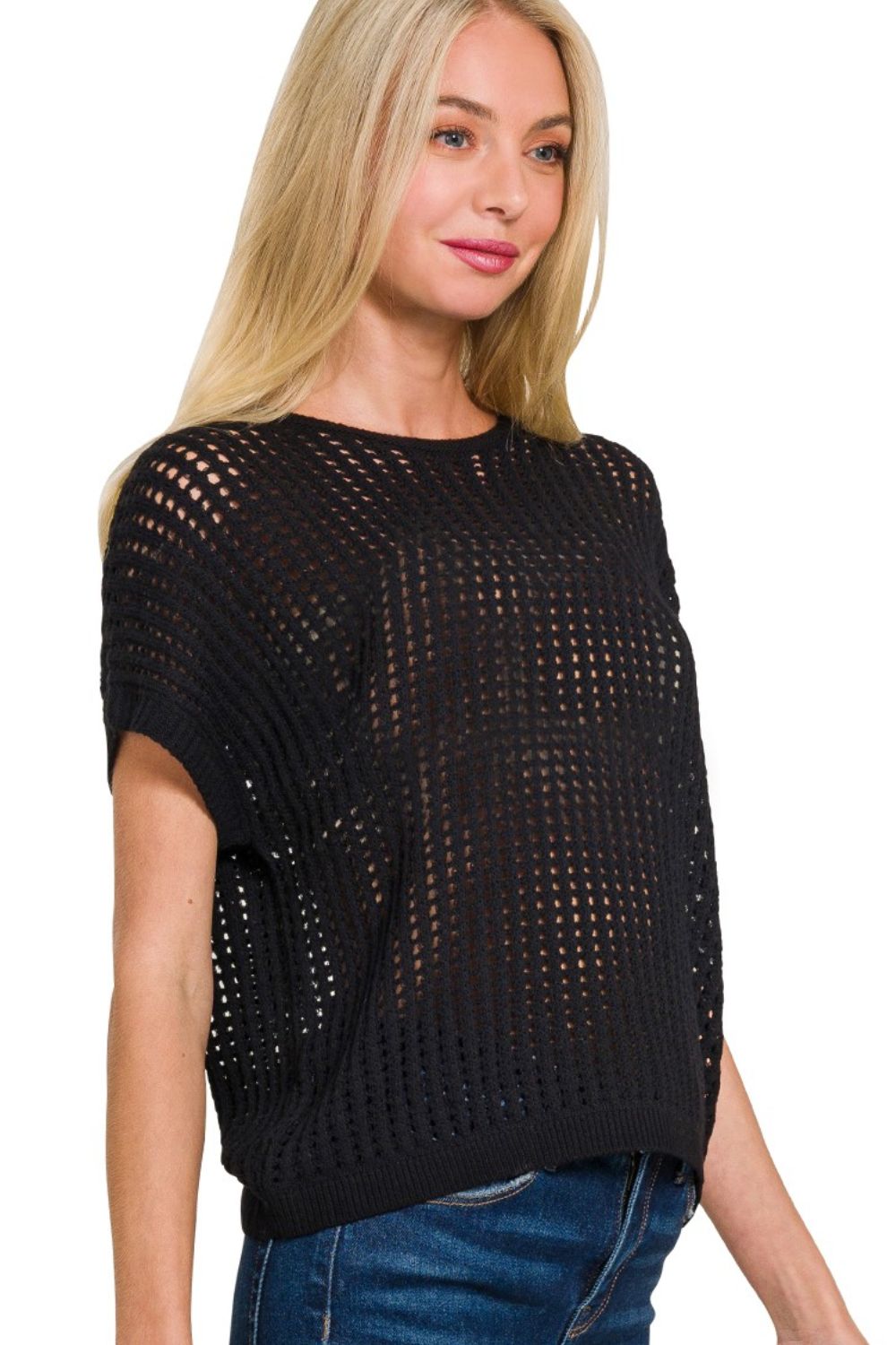 Viscose Crochet Knit Sheer Hollow Sweater