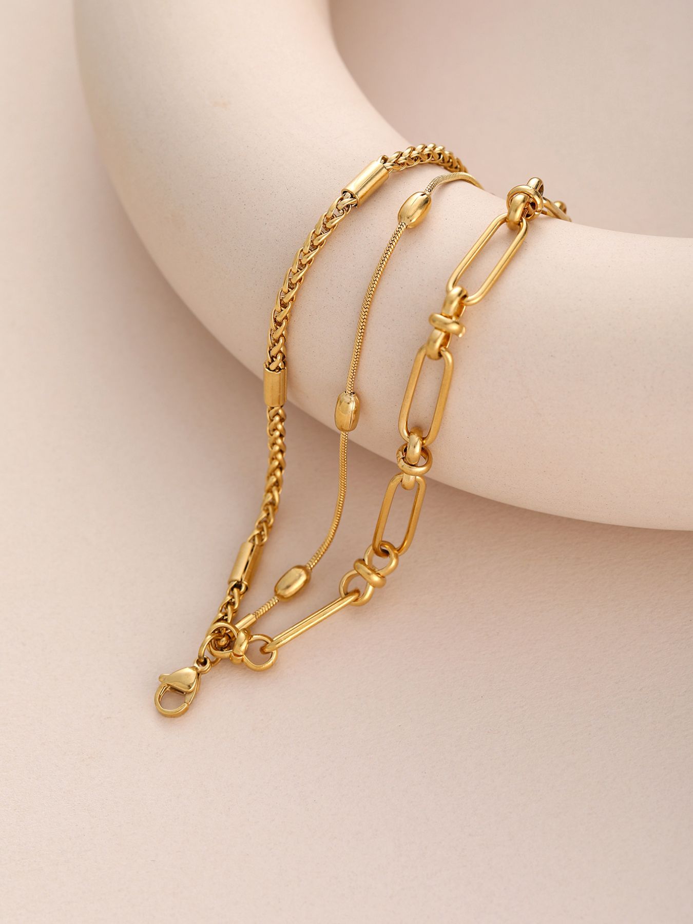 18K Gold-Plated Layered Chain Necklace and Bracelet Jewelry Set