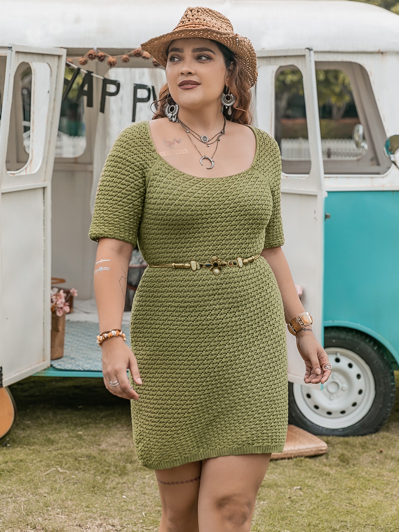 Plus Size Textured Knit Mini Dress