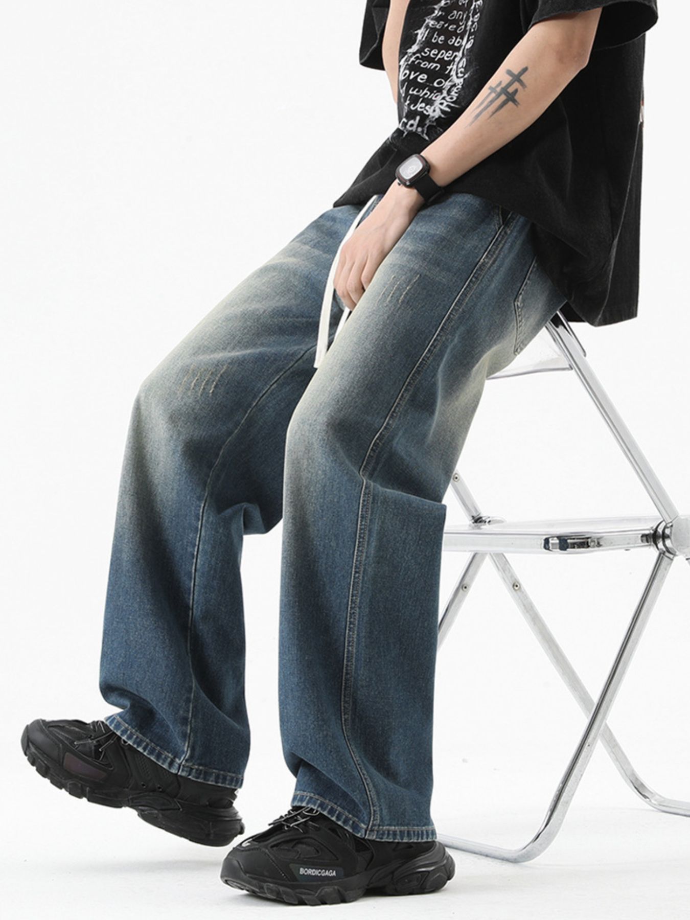 Men's Full Size Vintage Wash Wide Leg Jeans Plus Size