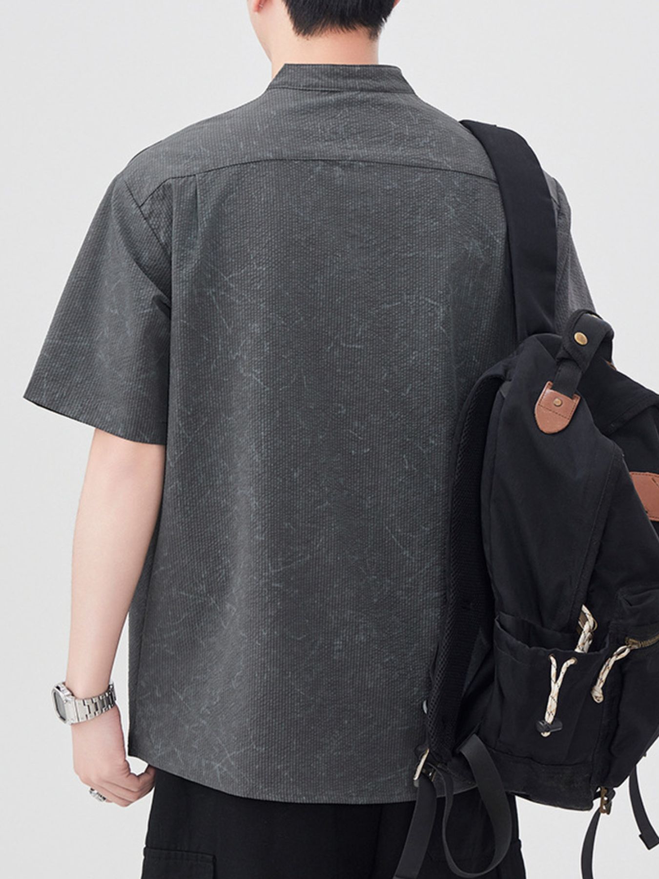 Men's Plus Size Button Detail Short Sleeve Top