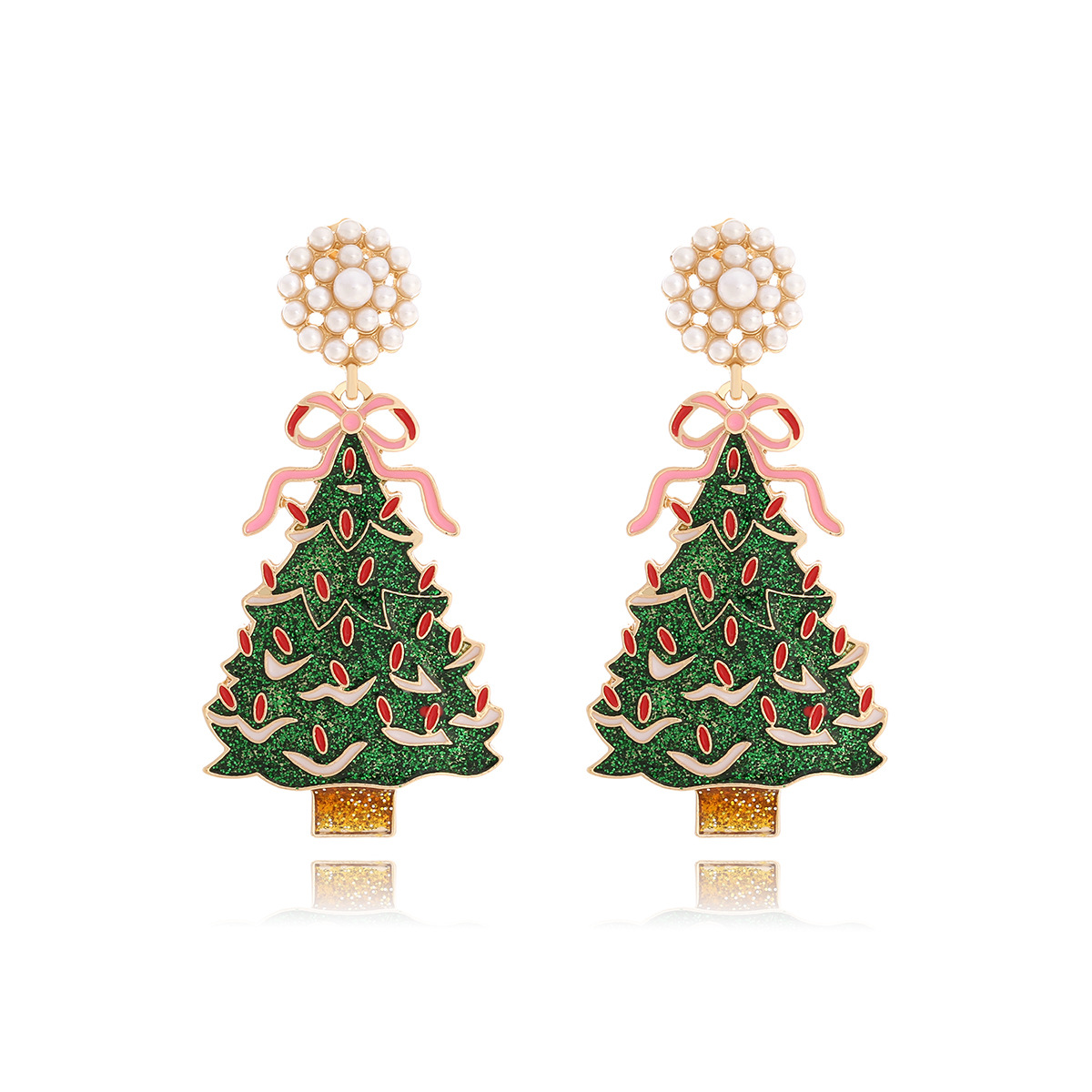 Christmas Tree Dangle Earrings with Pearl