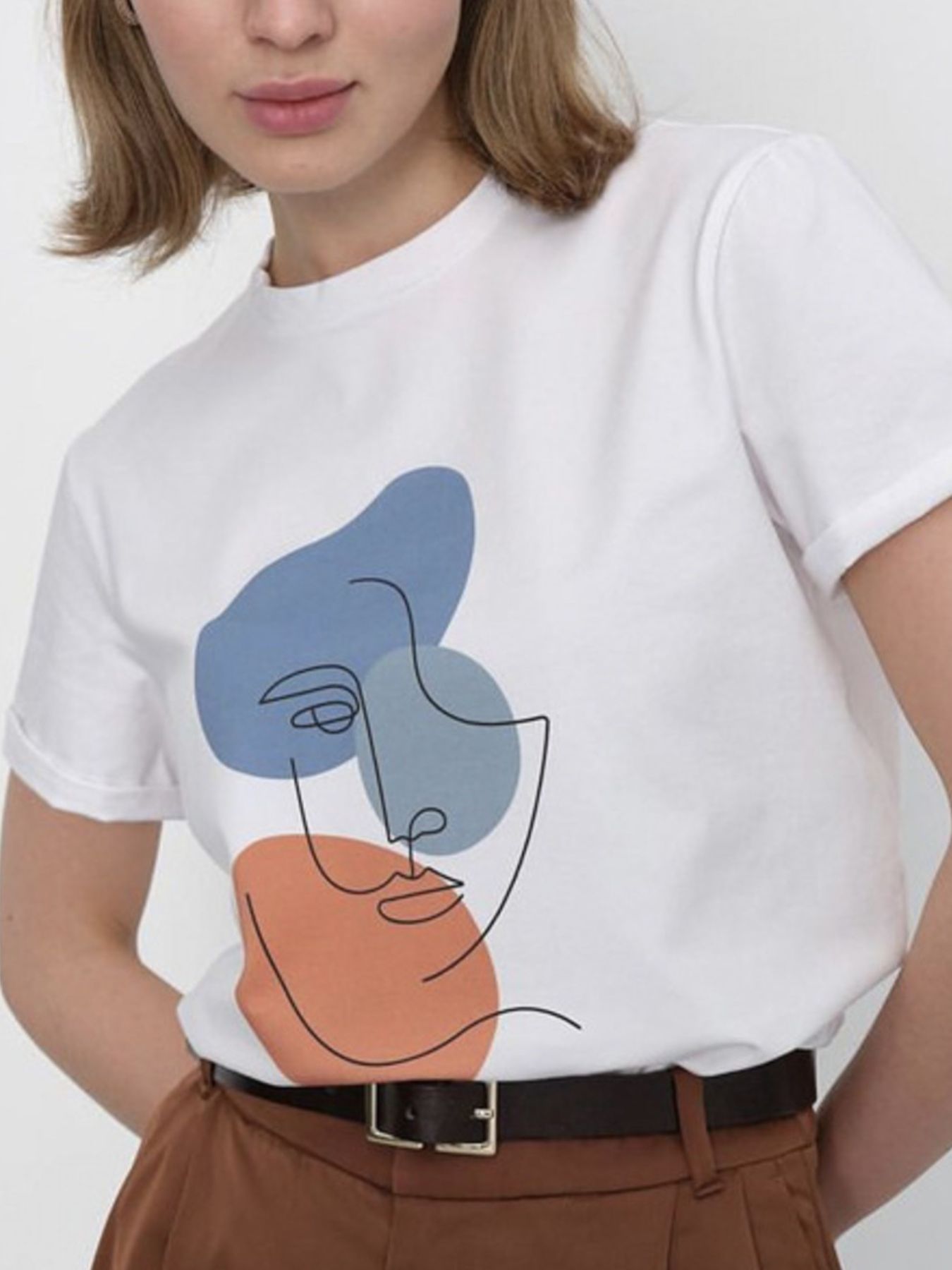 Abstract Face Graphic Casual Round Neck T-Shirt